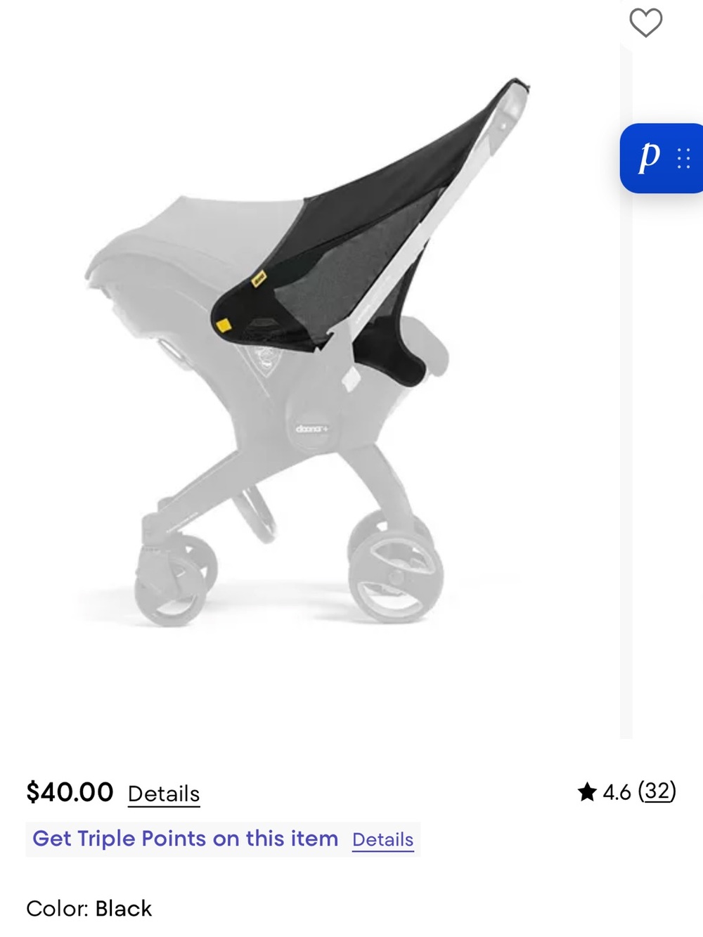 Doona Black Infant Car Seat Canopy Shade for Stroller